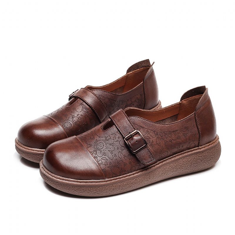 Lederen Handgemaakte Retro Platte Schoenen | Cadeau Schoenen