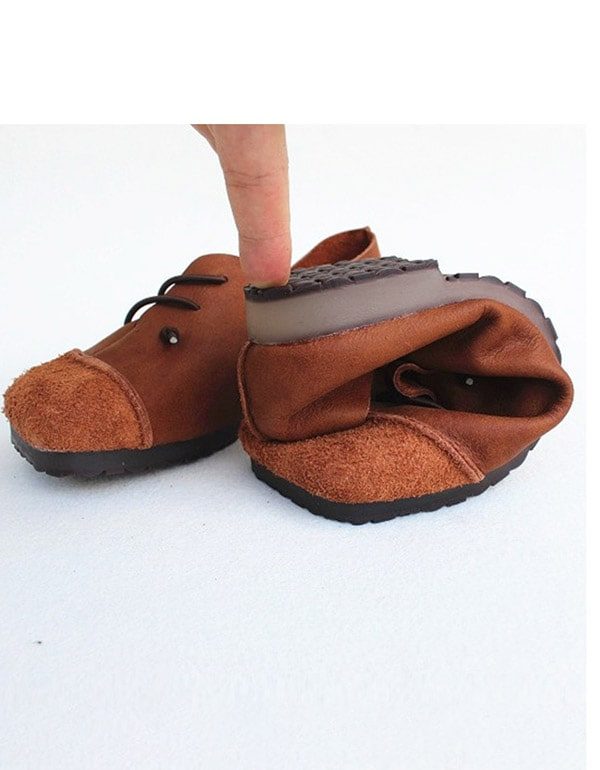 Lederen Vierkante Kop Handgemaakte Retro Platte Schoenen