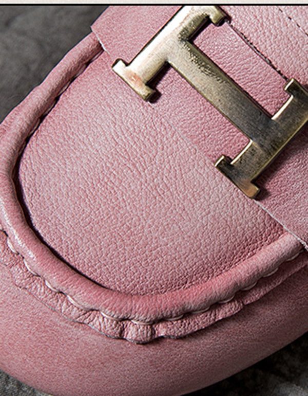 Leer Zachte Ronde Neus H Platte Schoenen Roze