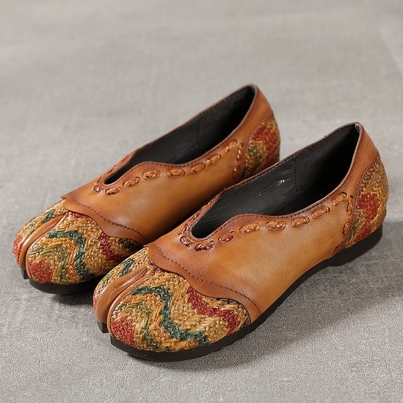 Lente Lederen Handgemaakte Cliptoe Dames Platte Schoenen