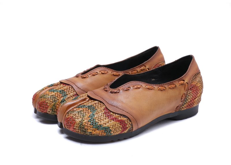 Lente Lederen Handgemaakte Cliptoe Dames Platte Schoenen