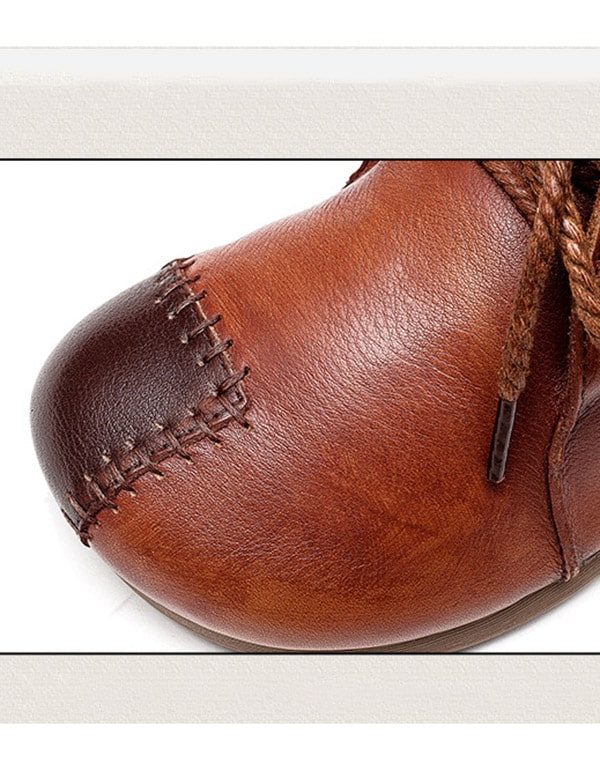 Leren Handgemaakte Retro Platte Schoenen Met Veters