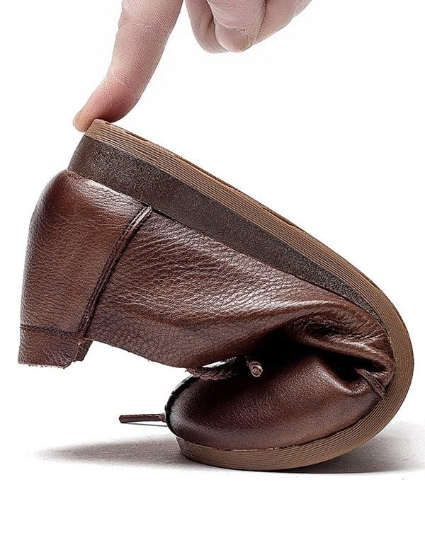 Leren Handgemaakte Retro Platte Schoenen Met Veters