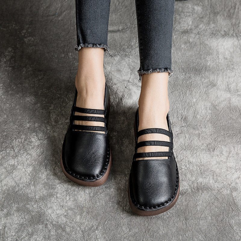 Leren Retro Damesschoenen Met Dikke Zolen