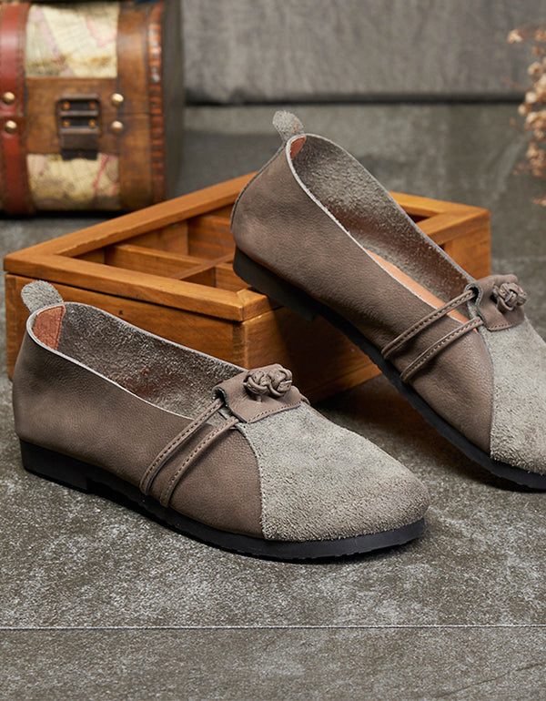 Leren Retro Leren Platte Schoenen Met Ronde Kop