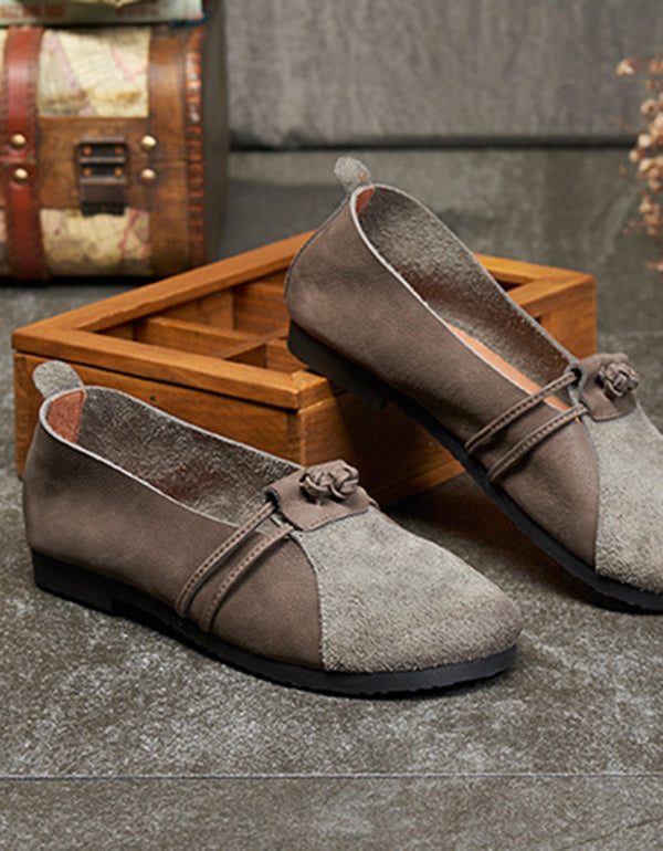 Leren Retro Leren Platte Schoenen Met Ronde Kop
