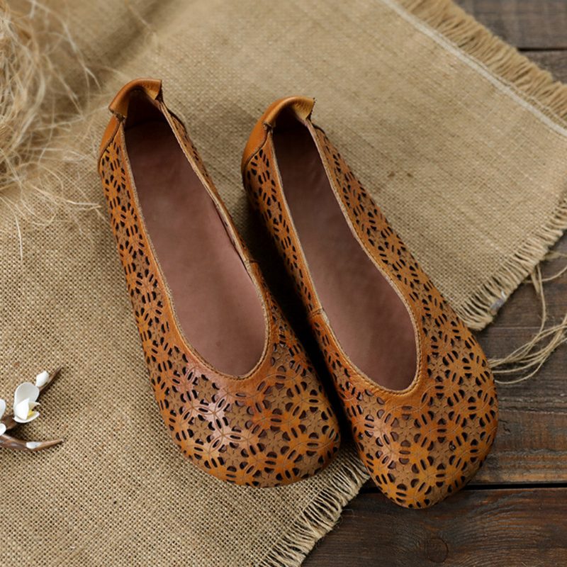 Leren Retro Platte Schoenen Voor Dames Met Lage Hak