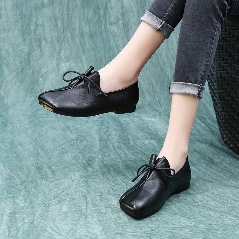 Leren Veterschoenen Met Vierkante Kop