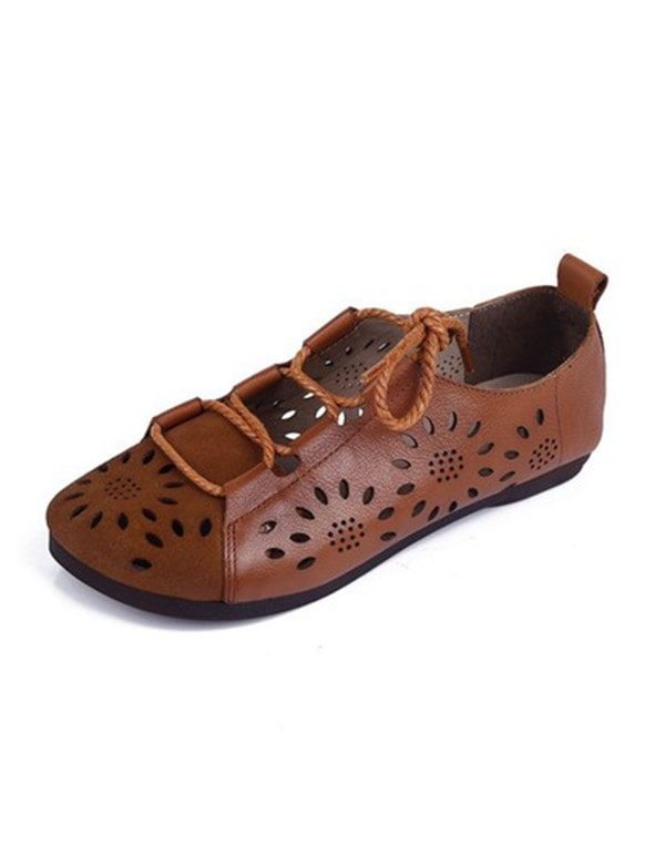 Platte Damesschoenen Met Retro Leren Kruisband