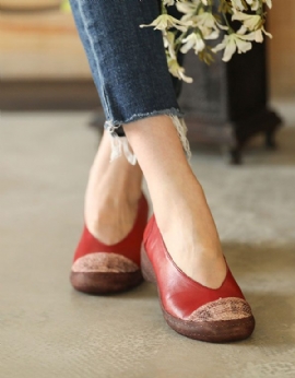 Platte Schoenen Van Schapenvacht Retro Leer Met Gesloten Neus