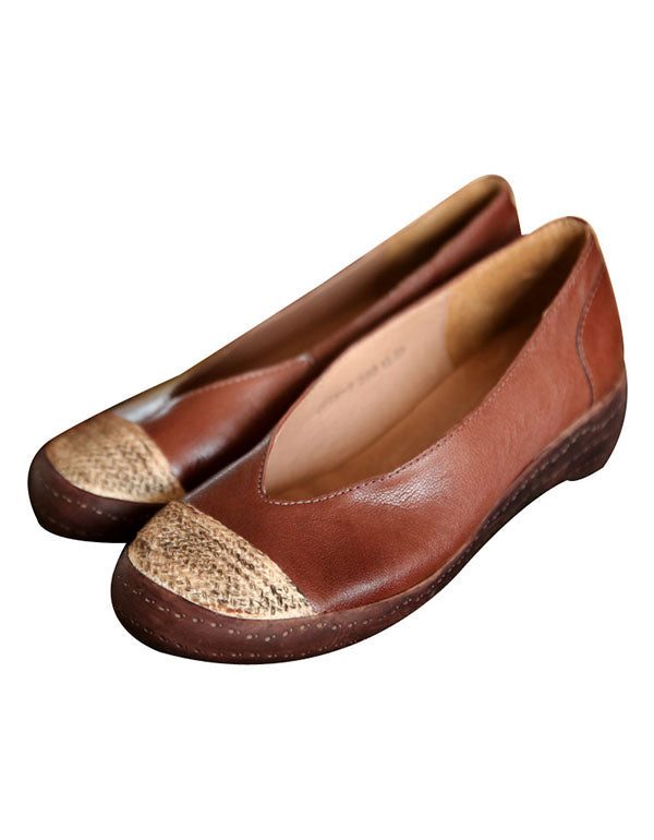 Platte Schoenen Van Schapenvacht Retro Leer Met Gesloten Neus