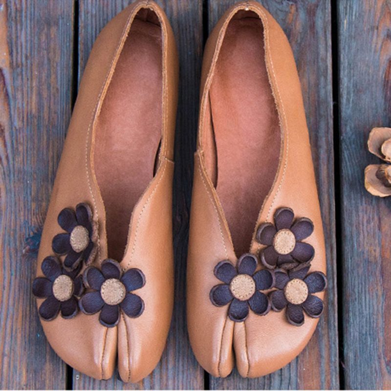 Retro Bloemen Voeten Split Handgemaakte Platte Schoenen