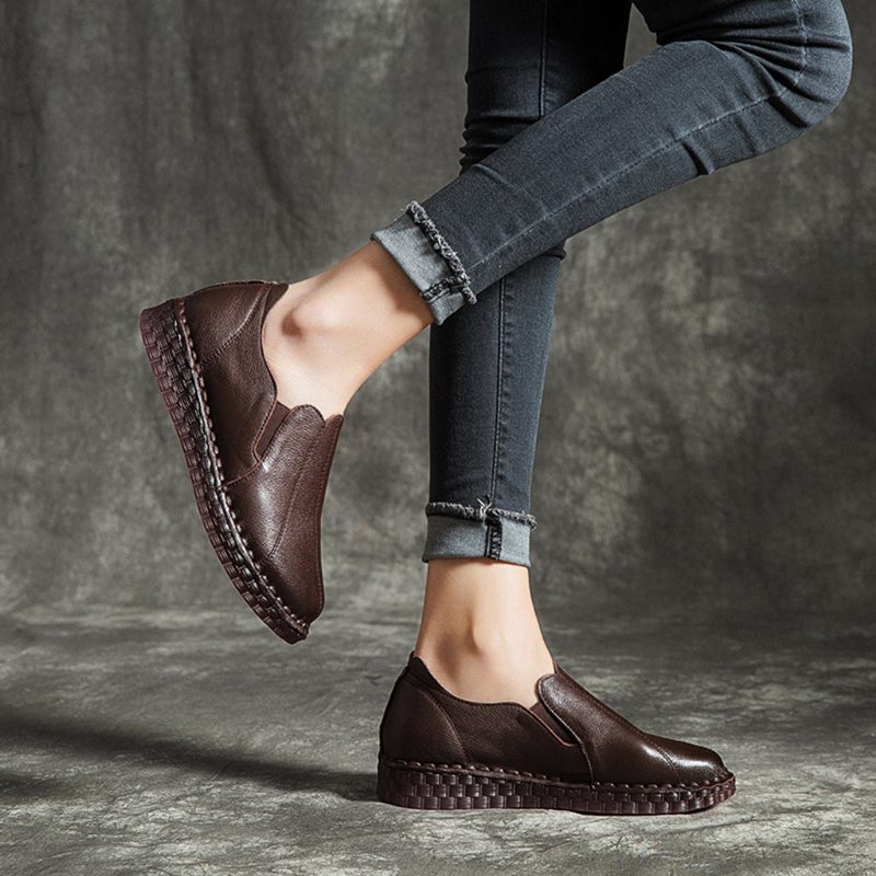 Retro Handgemaakte Lederen Platte Schoenen | Cadeau Schoenen