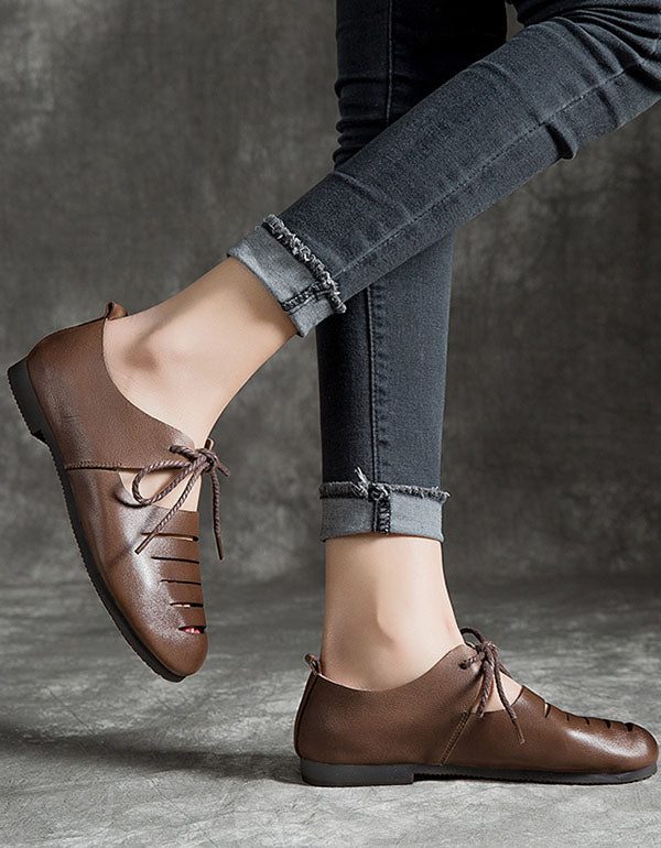 Retro Handgemaakte Platte Schoenen Met Veters