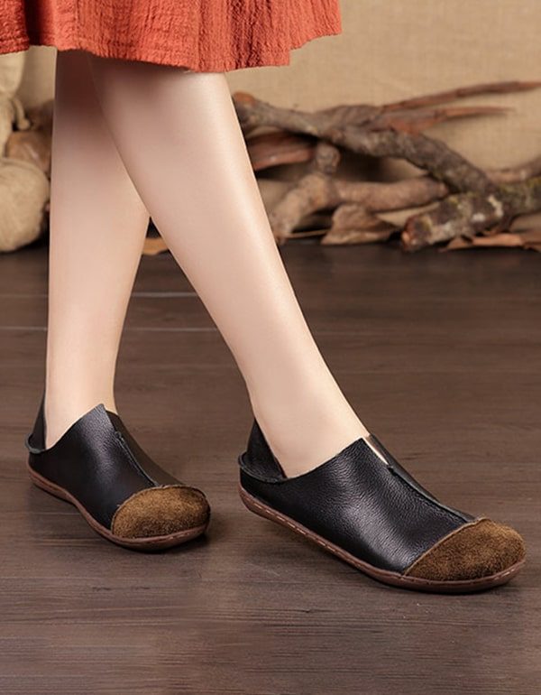 Retro Lederen Handgemaakte Comfortabele Platte Schoenen Voor Dames
