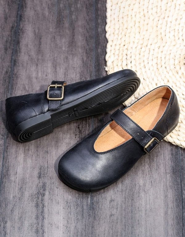 Retro Lederen Handgemaakte Platte Schoenen Dames