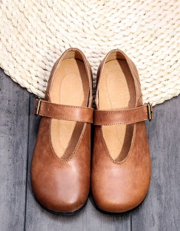 Retro Lederen Handgemaakte Platte Schoenen Dames