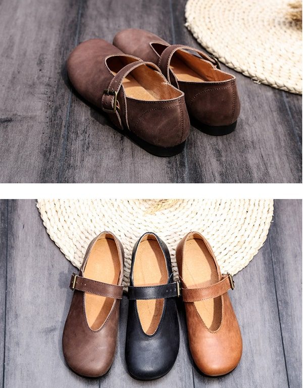 Retro Lederen Handgemaakte Platte Schoenen Dames