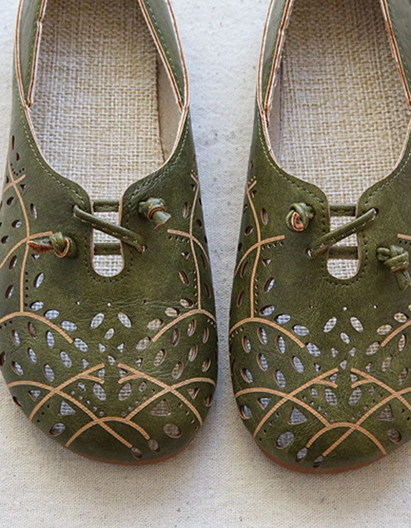 Retro Lederen Holle Zomerflats