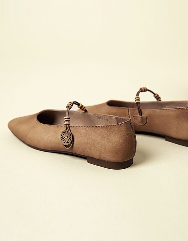 Retro Lederen Platte Schoenen Met Vierkante Kop