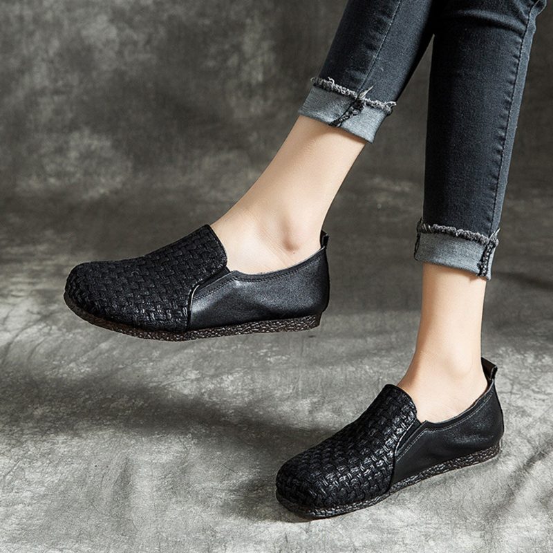 Retro Leren Comfortabele Platte Schoenen | Cadeau Schoenen