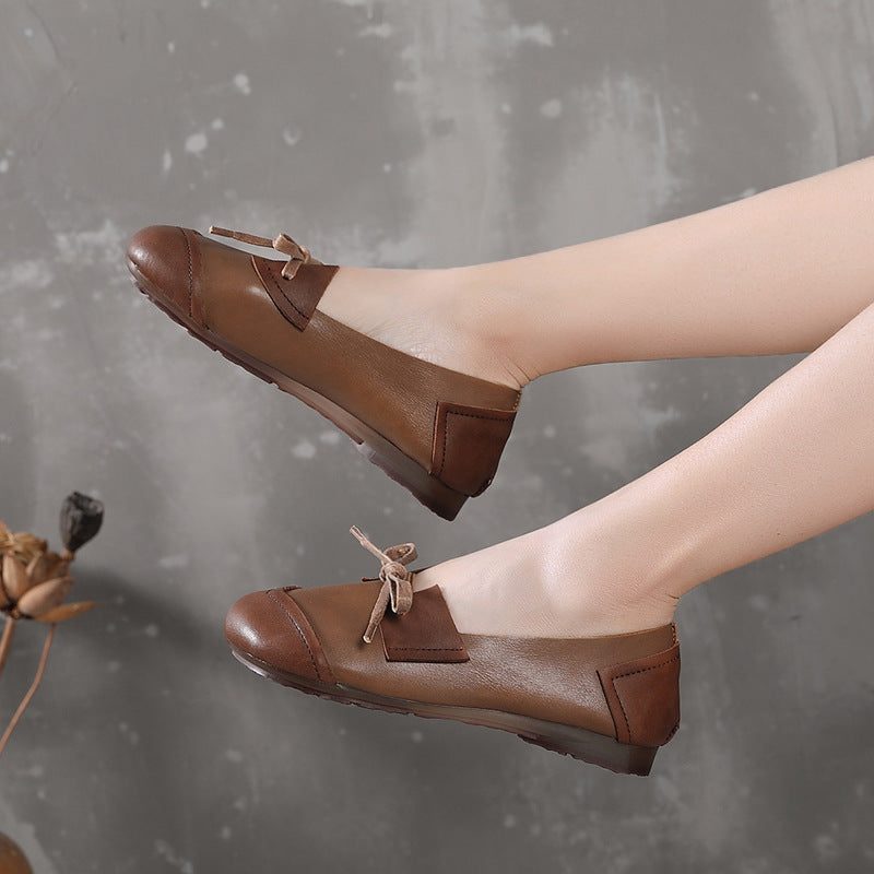 Retro Leren Dames Platte Schoenen Met Veters