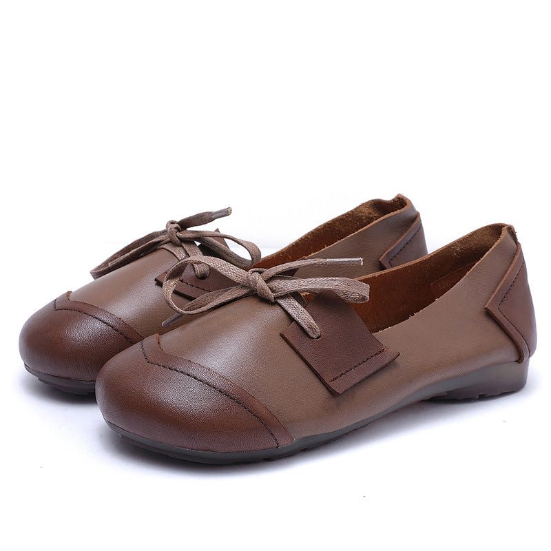 Retro Leren Dames Platte Schoenen Met Veters