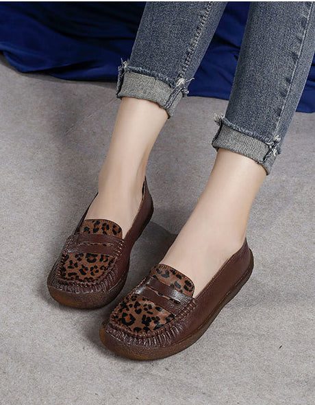 Retro Leren Luipaard Platte Comfortabele Loafers