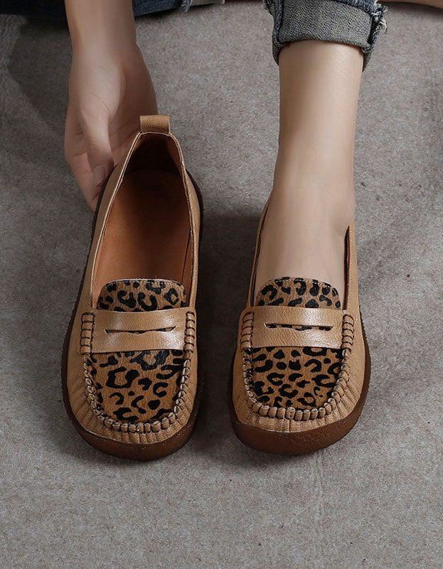 Retro Leren Luipaard Platte Comfortabele Loafers