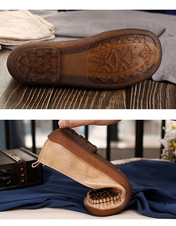 Retro Leren Luipaard Platte Comfortabele Loafers