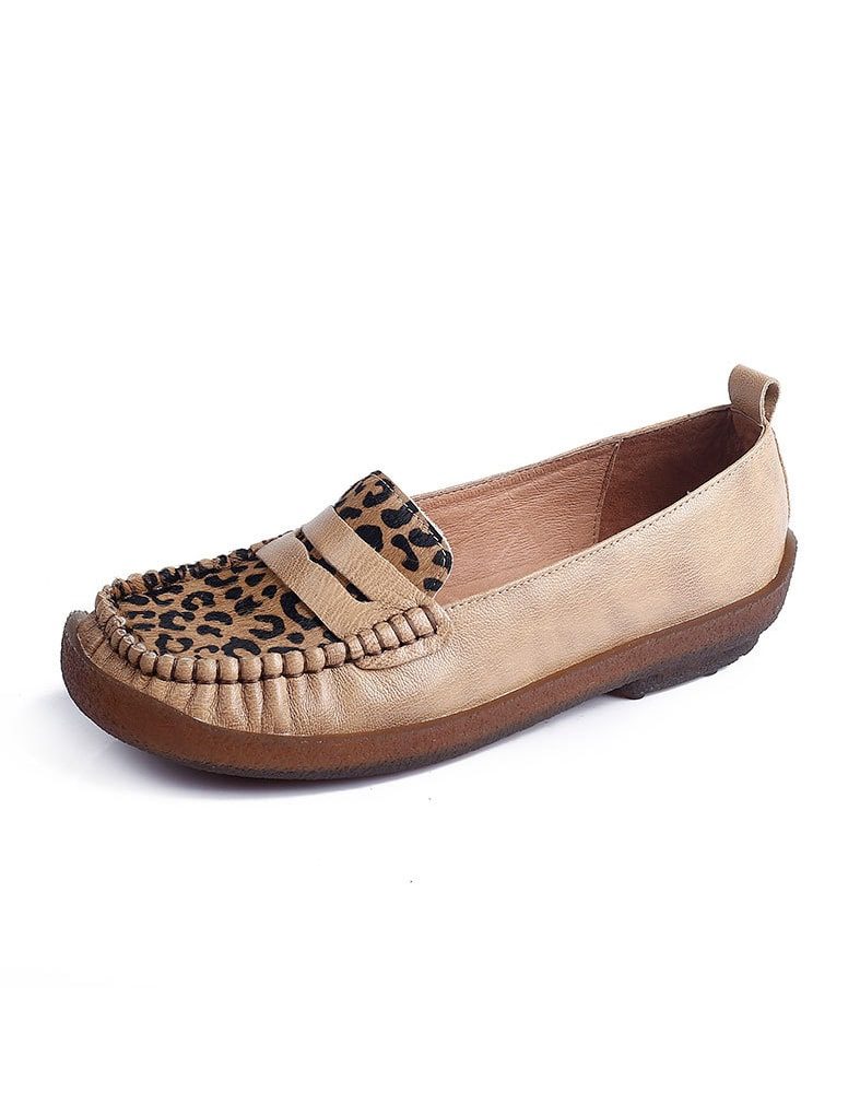 Retro Leren Luipaard Platte Comfortabele Loafers
