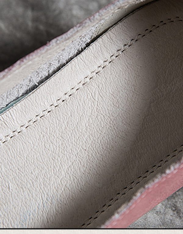 Retro Leren Roze Platte Schoenen Met Ronde Kop