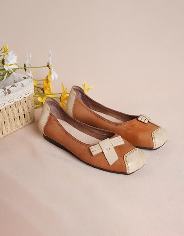 Retro Leren Stiksels Comfortabele Instappers