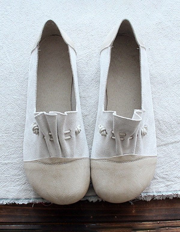 Retro Platte Damesschoenen Van Suède Met Ronde Kop