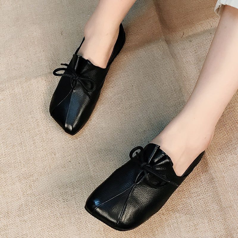 Retro Platte Schoenen Met Vierkante Kop En Veters