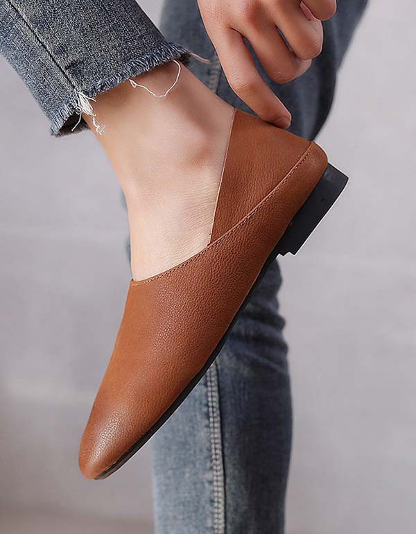 Retro Platte Schoenen Van Zacht Leer Voor Dames Met Spitse Neus