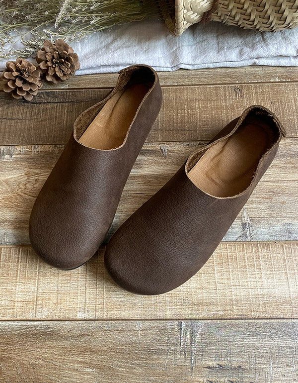 Retro Platte Zachte Lederen Comfortabele Damesschoenen