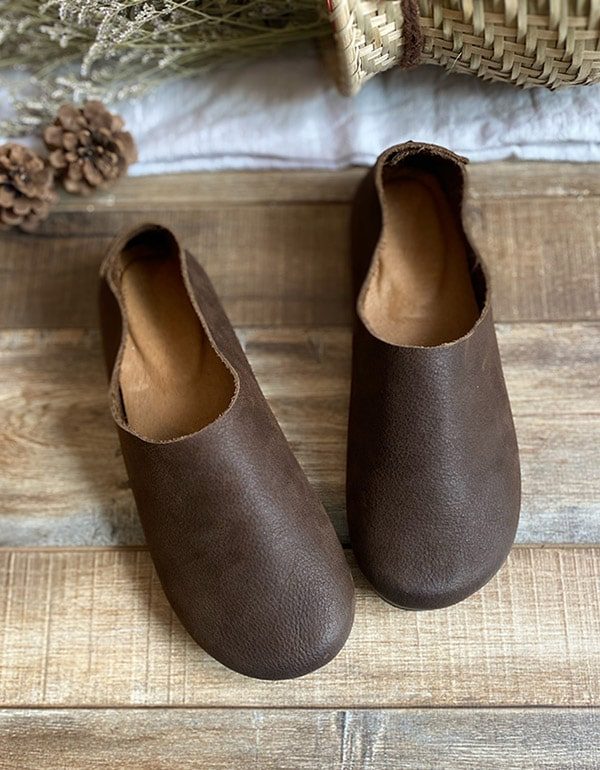 Retro Platte Zachte Lederen Comfortabele Damesschoenen