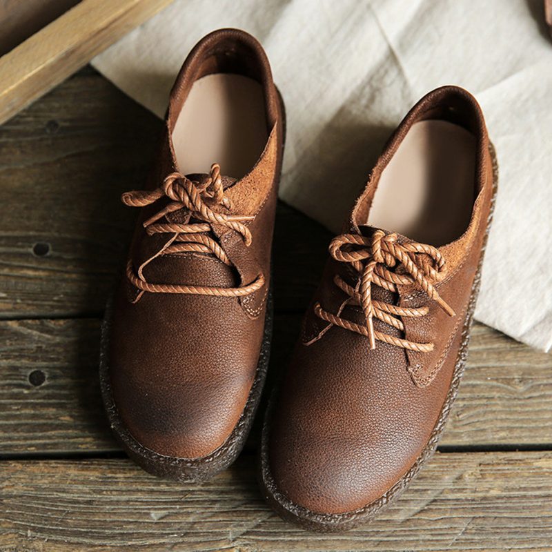 Retro Platte Zachte Onderkant Lederen Damesschoenen | Cadeau Schoenen