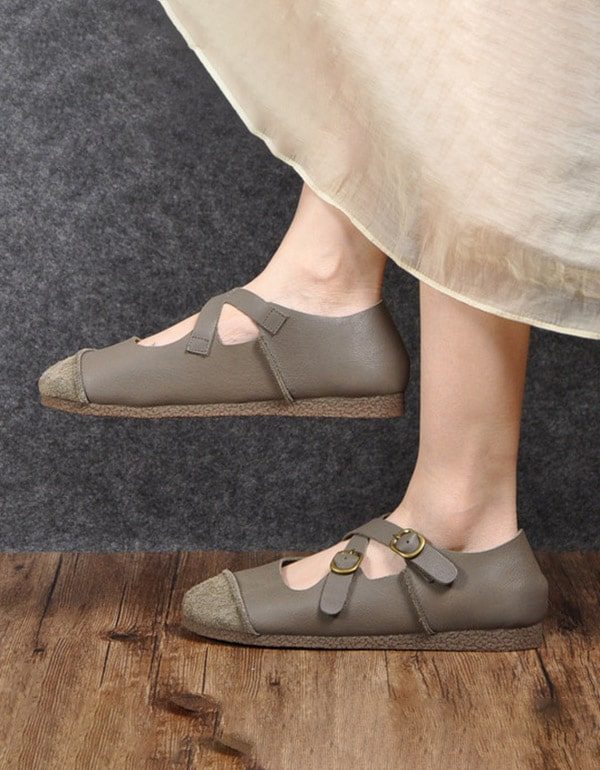 Ronde Kop Cross Buckle Soft Leren Retro Platte Schoenen
