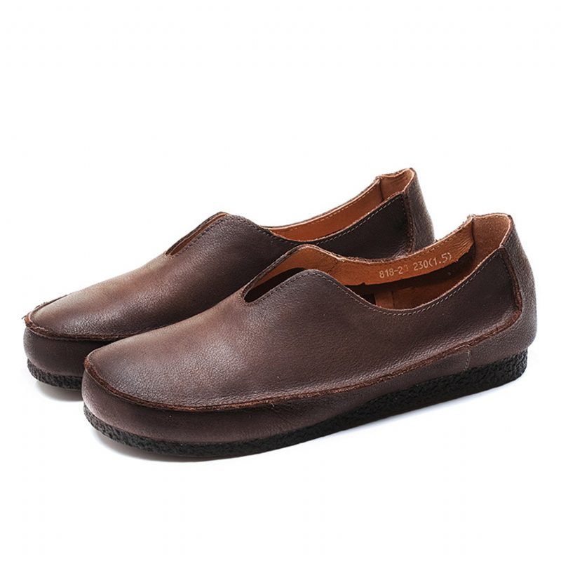 Verkoop Handgemaakte Zachte Lederen Instappers Retro Platte Schoenen
