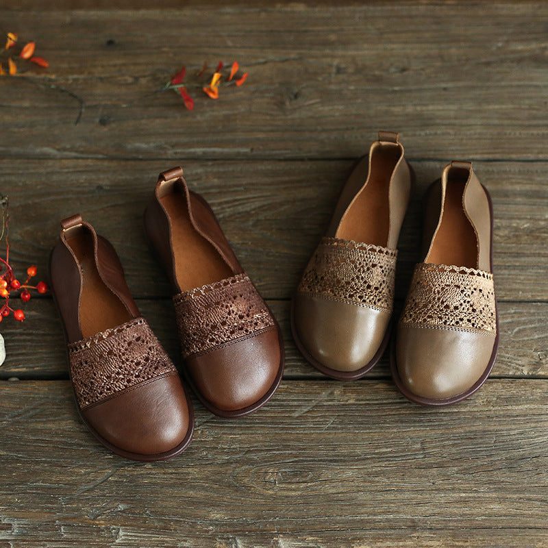 Vintage Leren Breien Retro Platte Schoenen Naaien