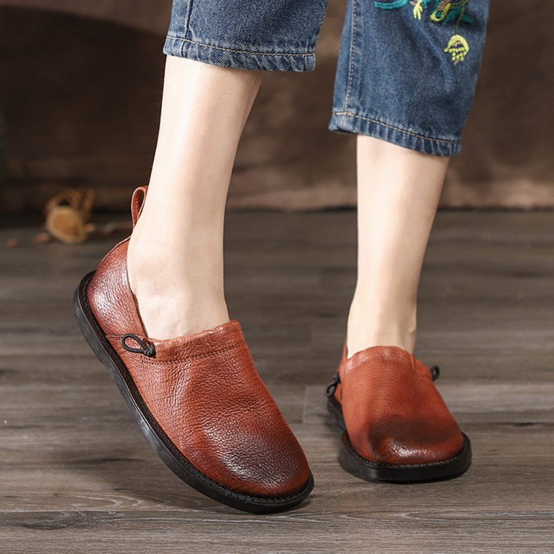 Winter Comfortabele Retro Leren Platte Schoenen | Obiono
