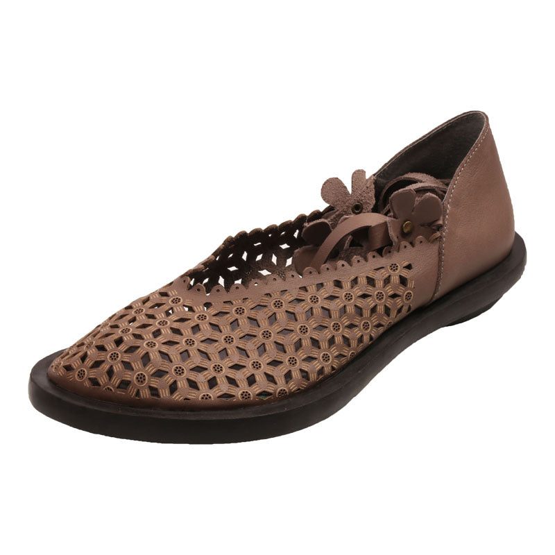 Zomer Bloemenband Retro Leren Platte Schoenen
