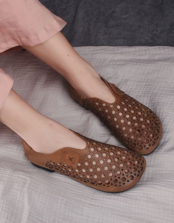 Zomer Handgemaakte Retro Lederen Platte Schoenen