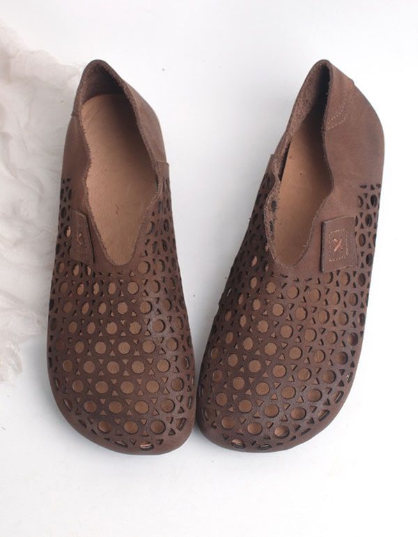 Zomer Handgemaakte Retro Lederen Platte Schoenen