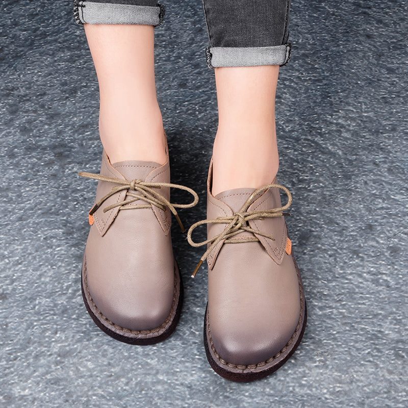 Handgemaakte Platte Dames Retro Schoenen Met Veters 35-43