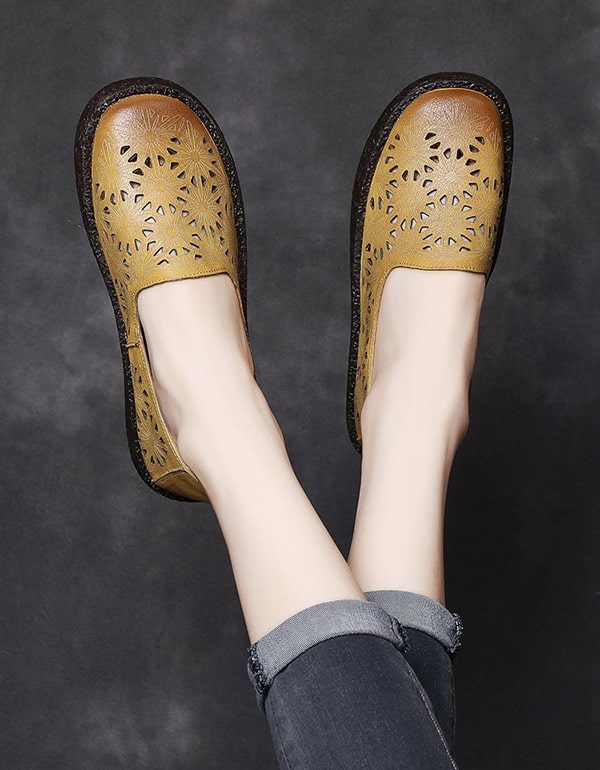 Holle Gesneden Leren Instapschoenen Voor Dames 35-43