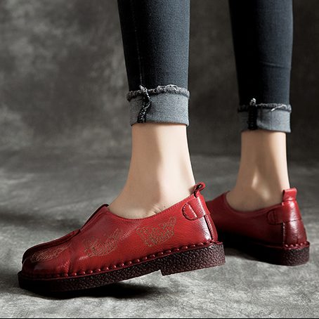 Koeienpees Handgemaakte Retro Lederen Platte Schoenen 35-43