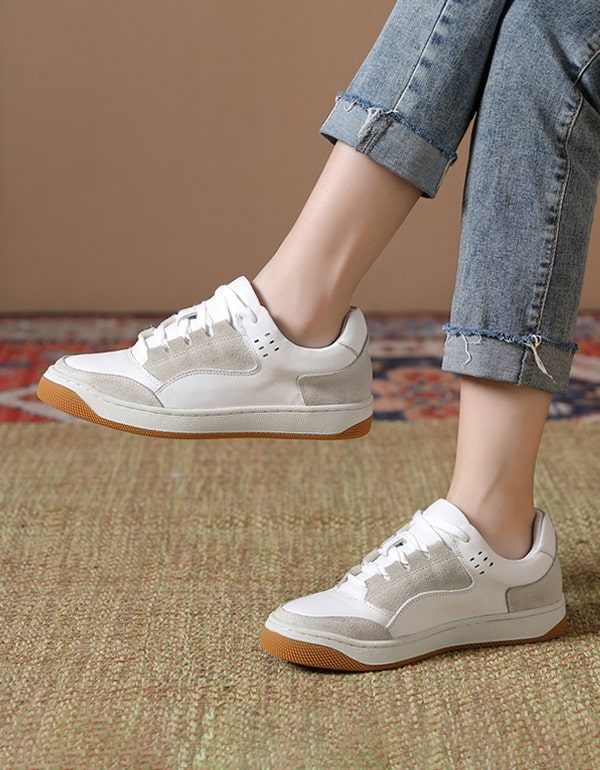 Casual Lederen Damessneakers Met Bijpassende Kleuren